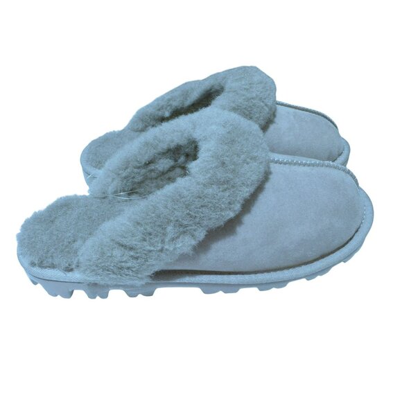Womens Suede and Sherpa Slippers Sz 9 Gray Slip-On Indoor/Outdoor Members Mark - Picture 3 of 6